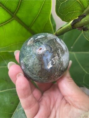 Green Moss Agate polished crystal Sphere -